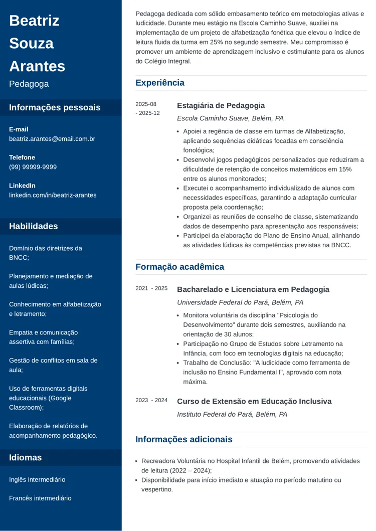 modelo de currículo para primeiro emprego cascade