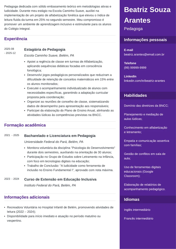 modelo de currículo para primeiro emprego enfold