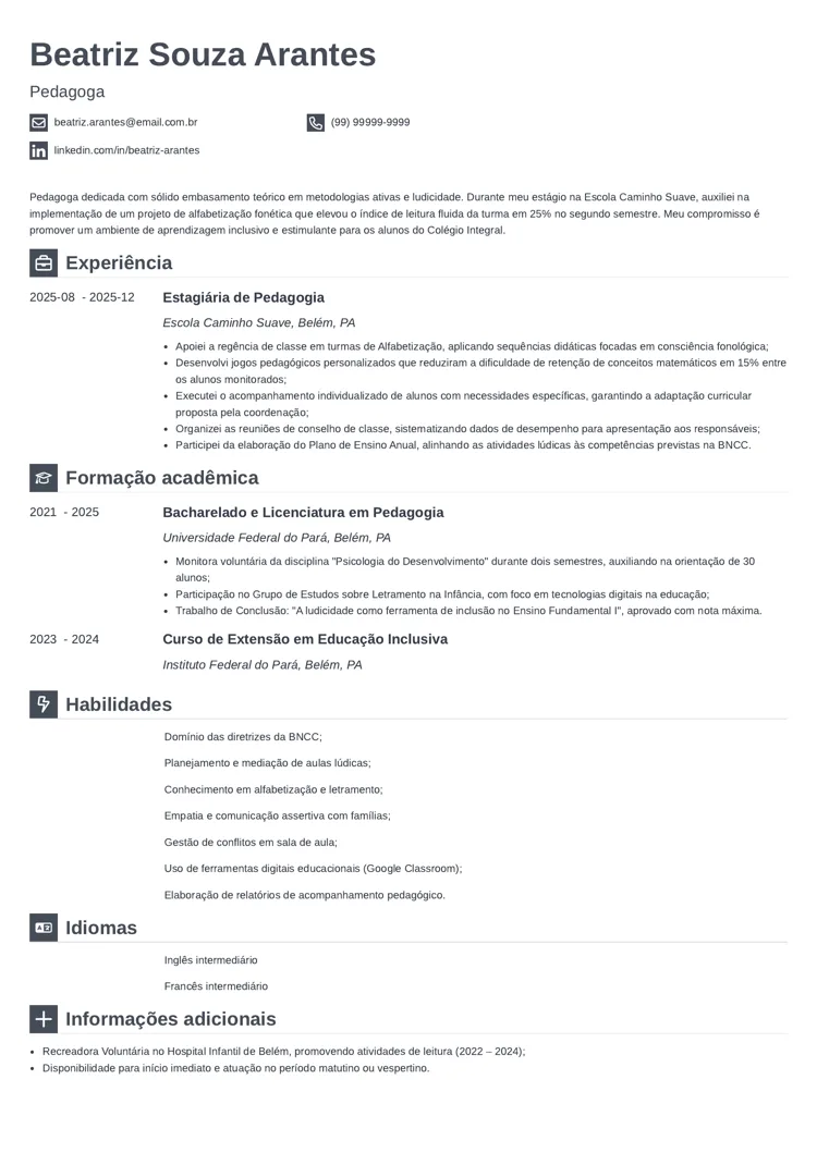 modelo de currículo para primeiro emprego iconic