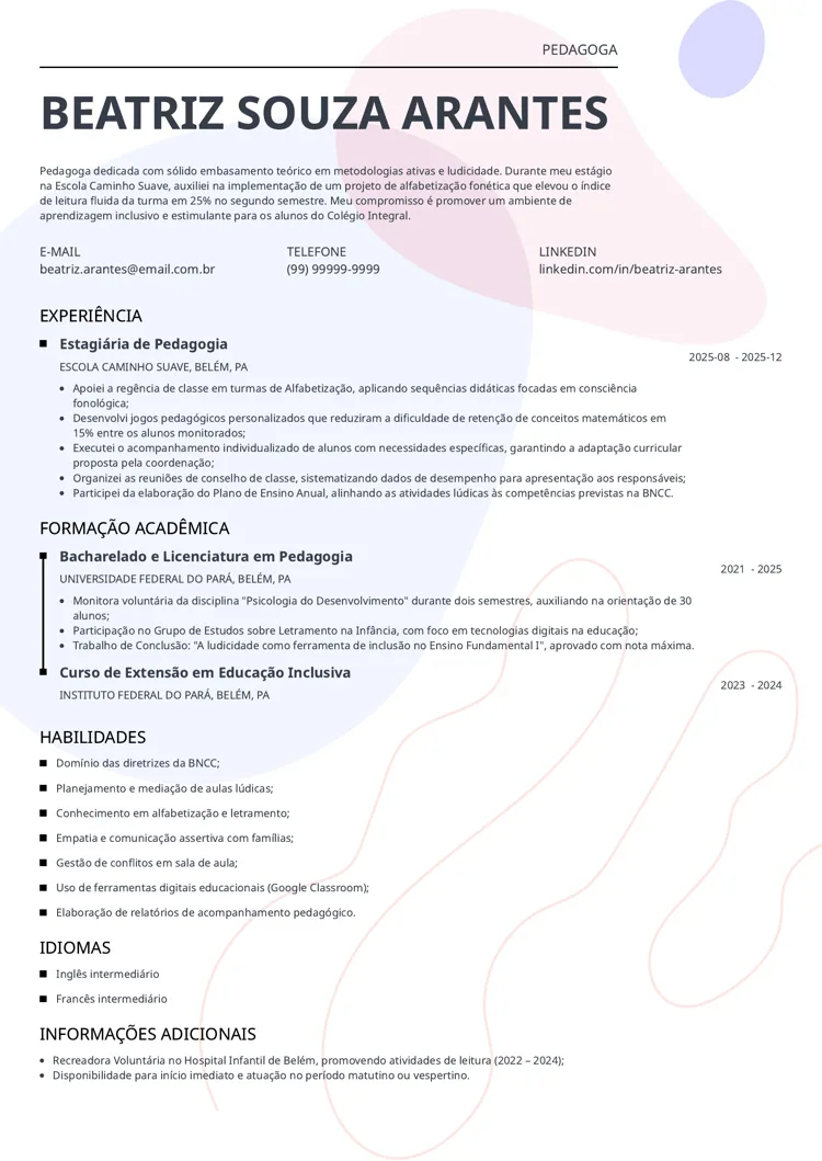 modelo de currículo para primeiro emprego impetus