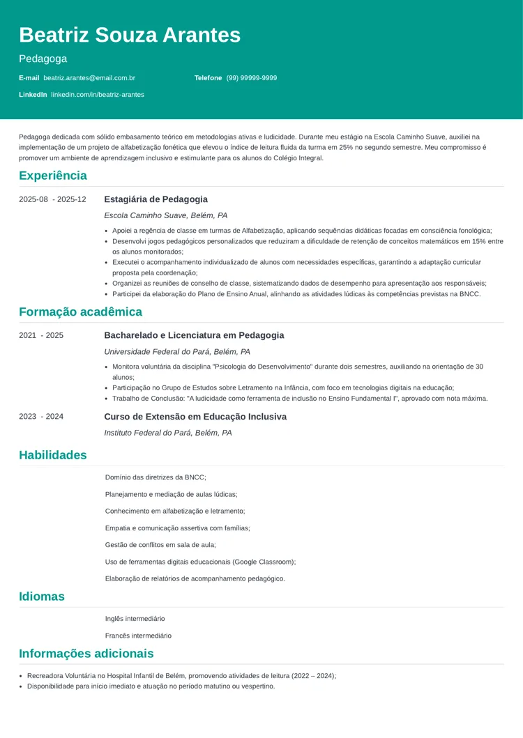 modelo de currículo para primeiro emprego influx