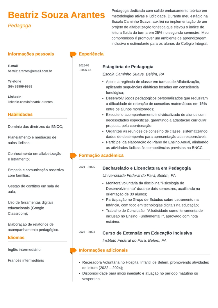 modelo de currículo para primeiro emprego muse