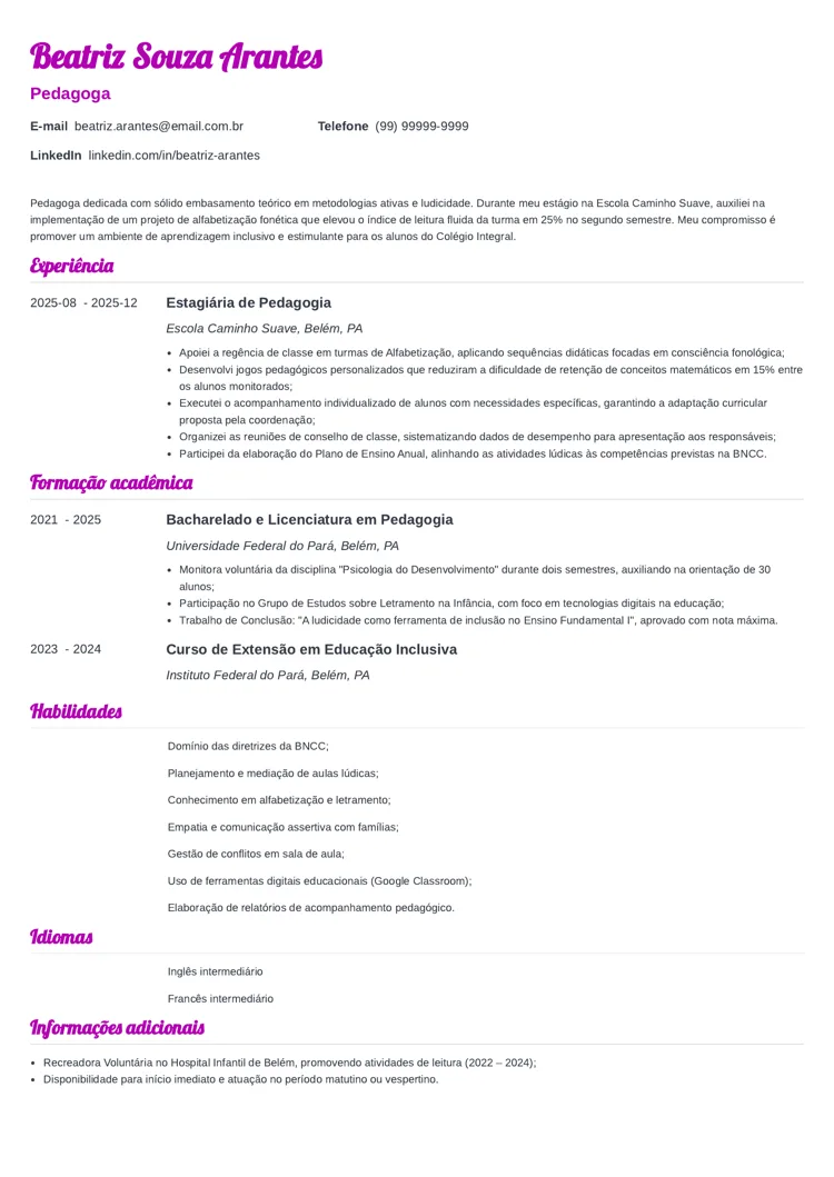 modelo de currículo para primeiro emprego valera