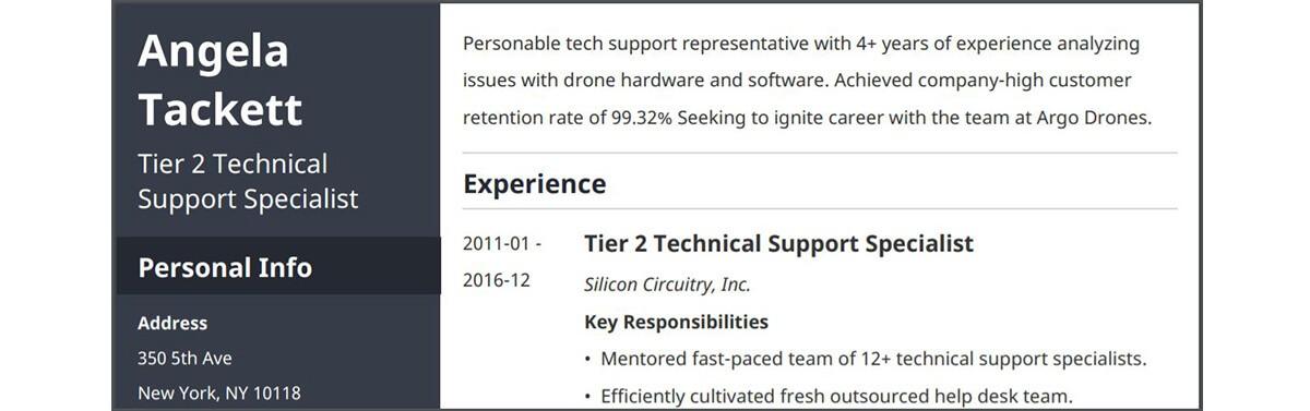 modern resume example from Zety