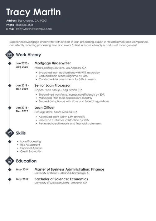 mortgage underwriter resume example