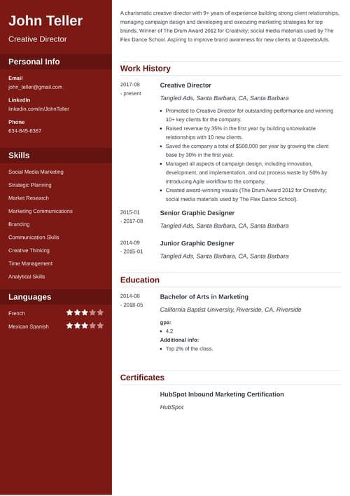 resume sample made with Zety