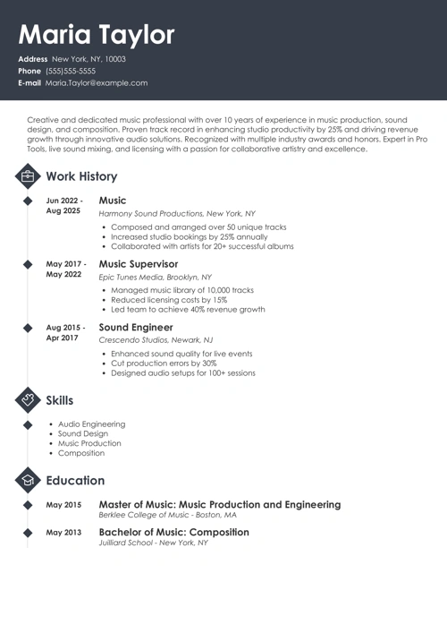 music resume example