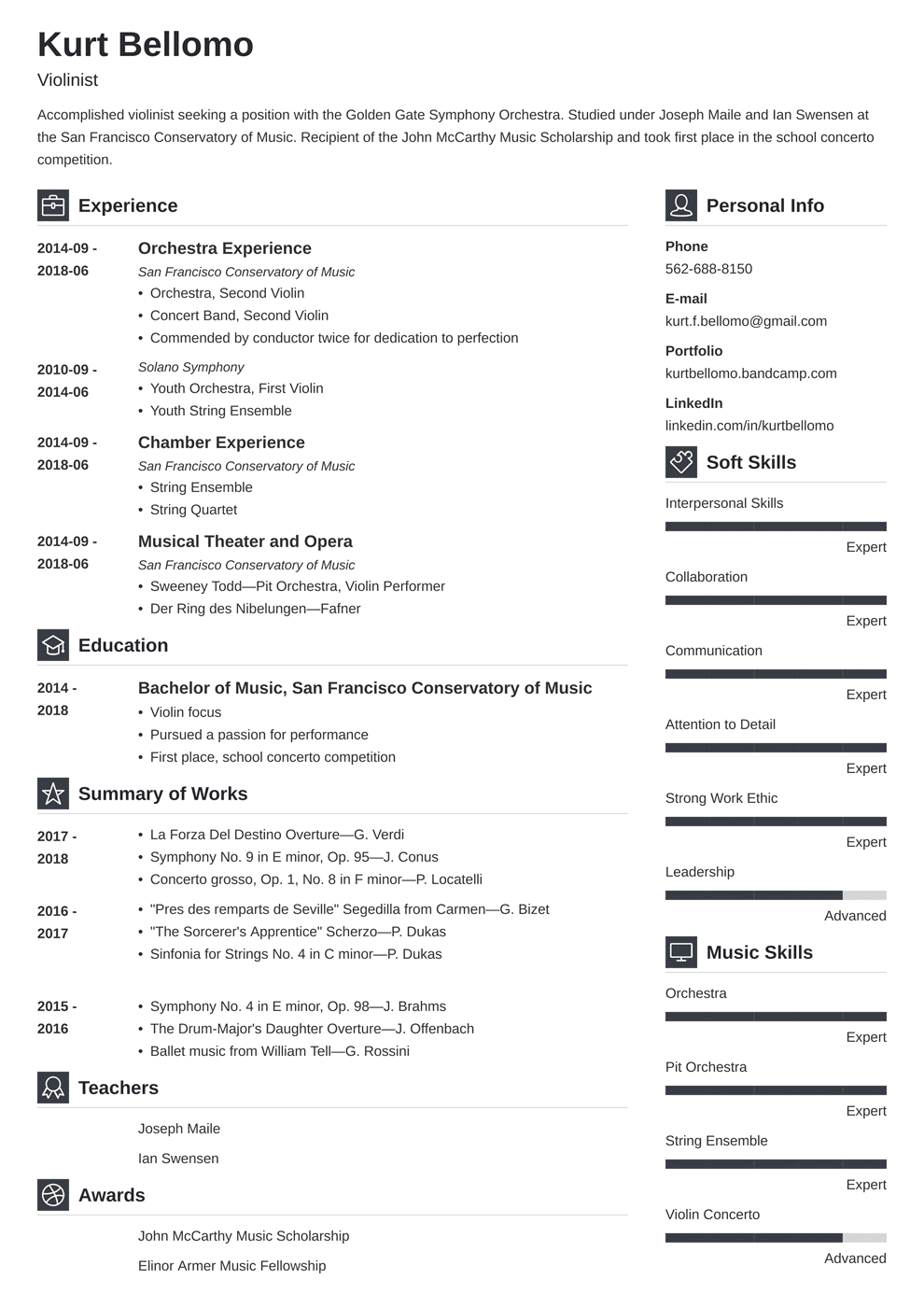 Music Resume Examples Templates for 2024