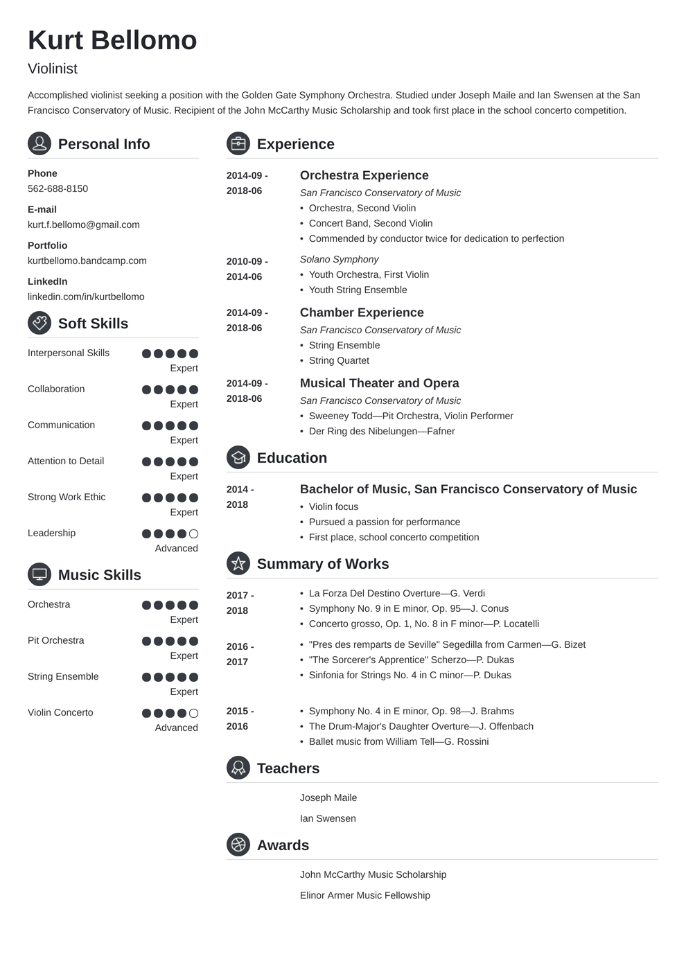 Music Resume Template With Examples For A Musician 