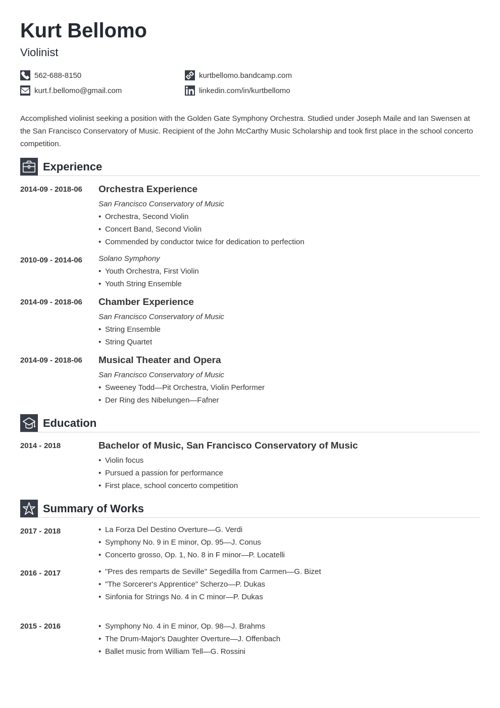 Music Resume Template With Examples For A Musician 