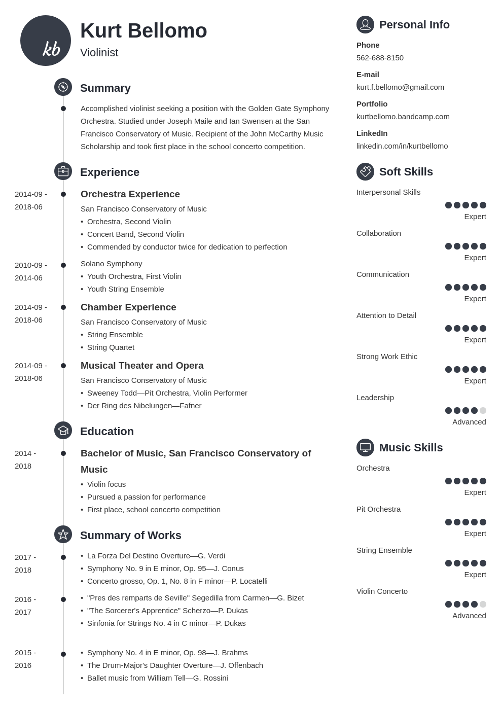 how to make a music resume for college