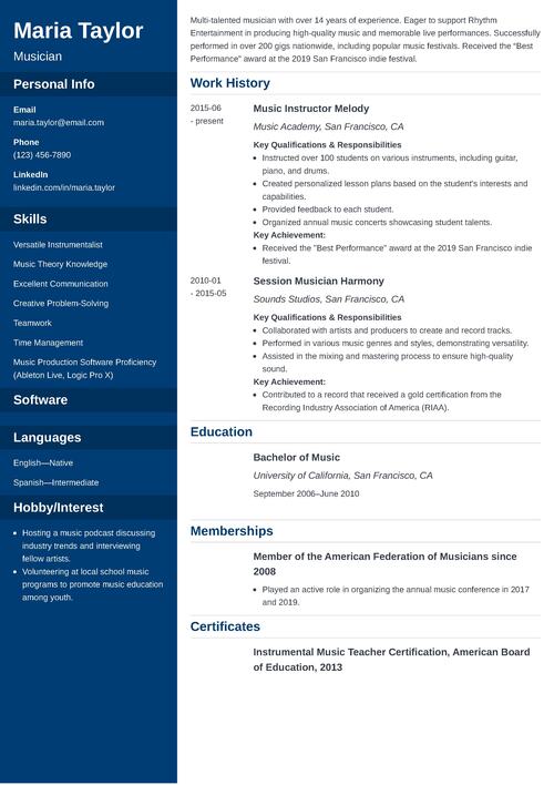 Music Resume Example