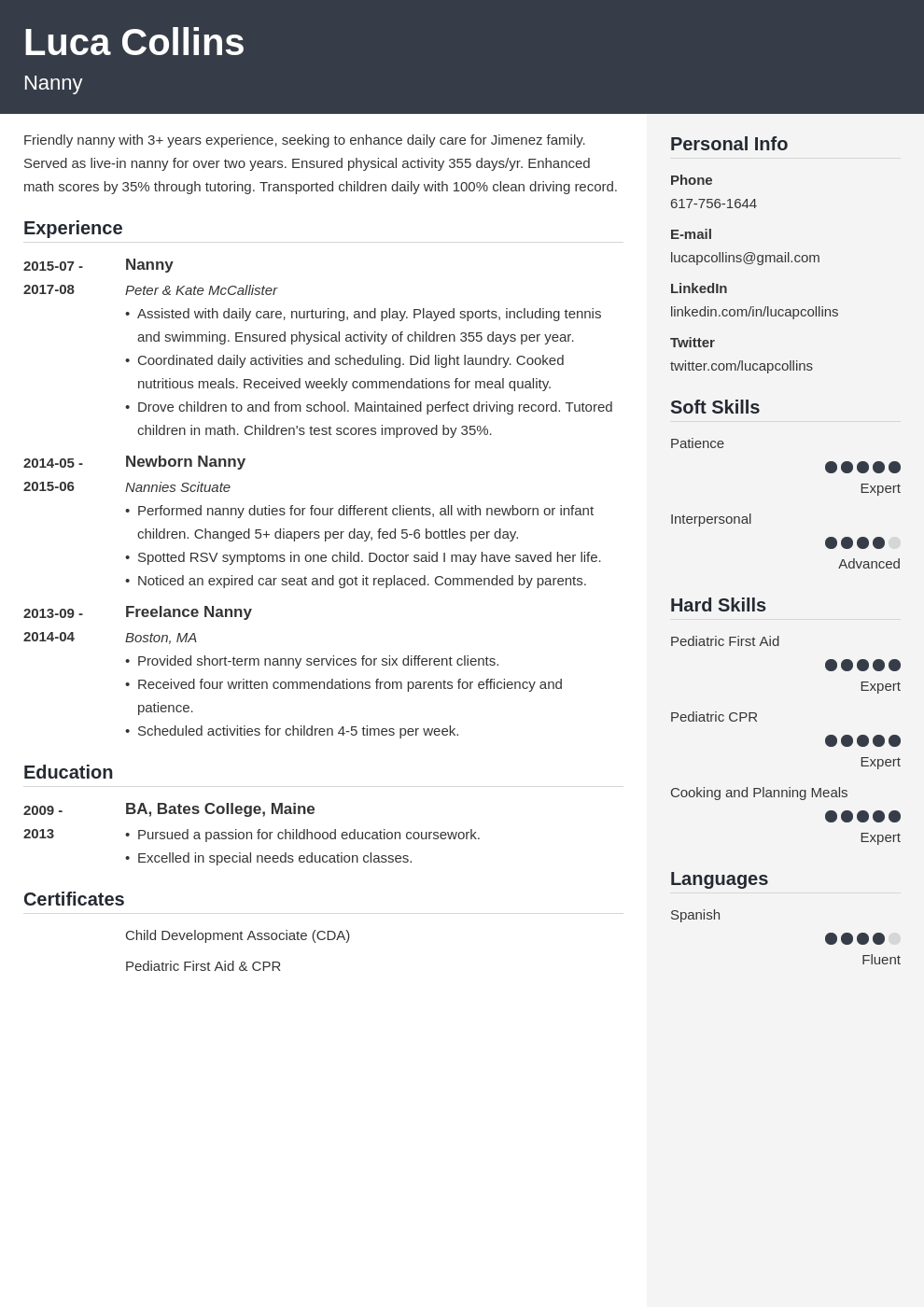 nanny resume example template cubic