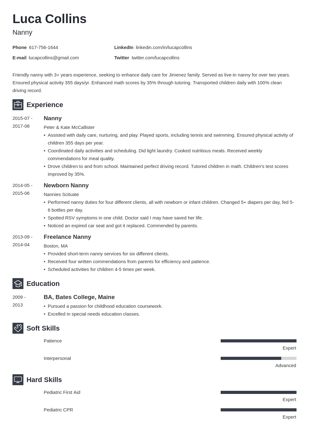 Job Description For Nanny On Resume