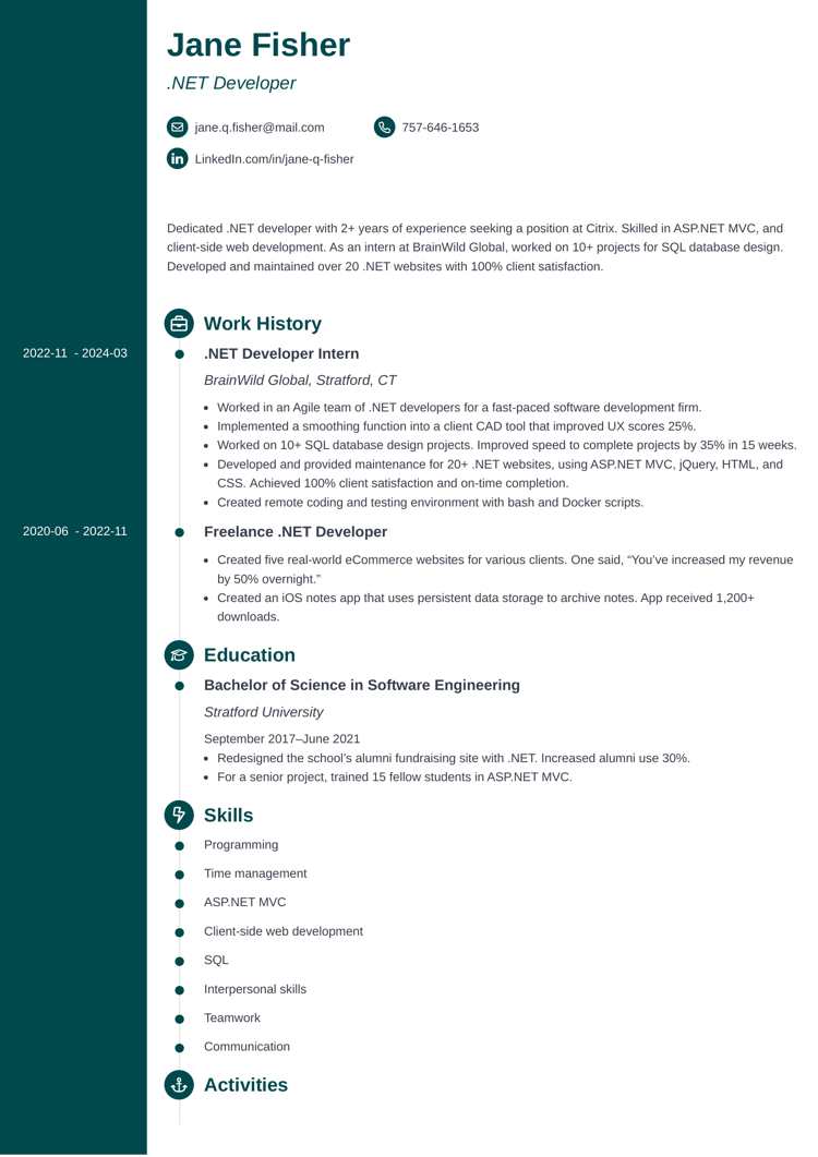  .NET developer resume sample - Concept template