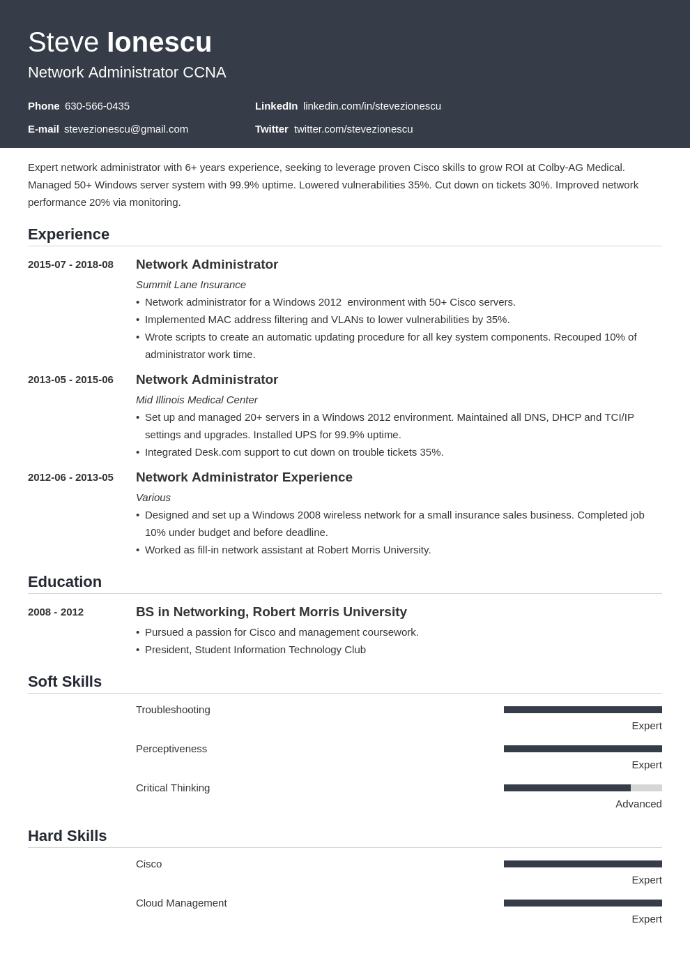 network administrator resume example template influx