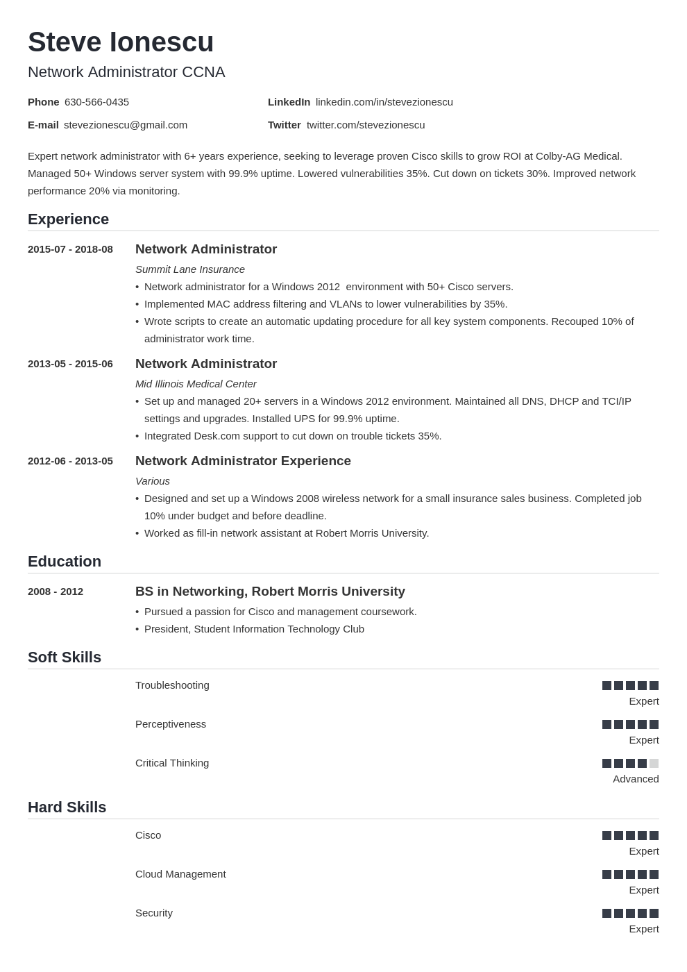 network administrator resume example template nanica