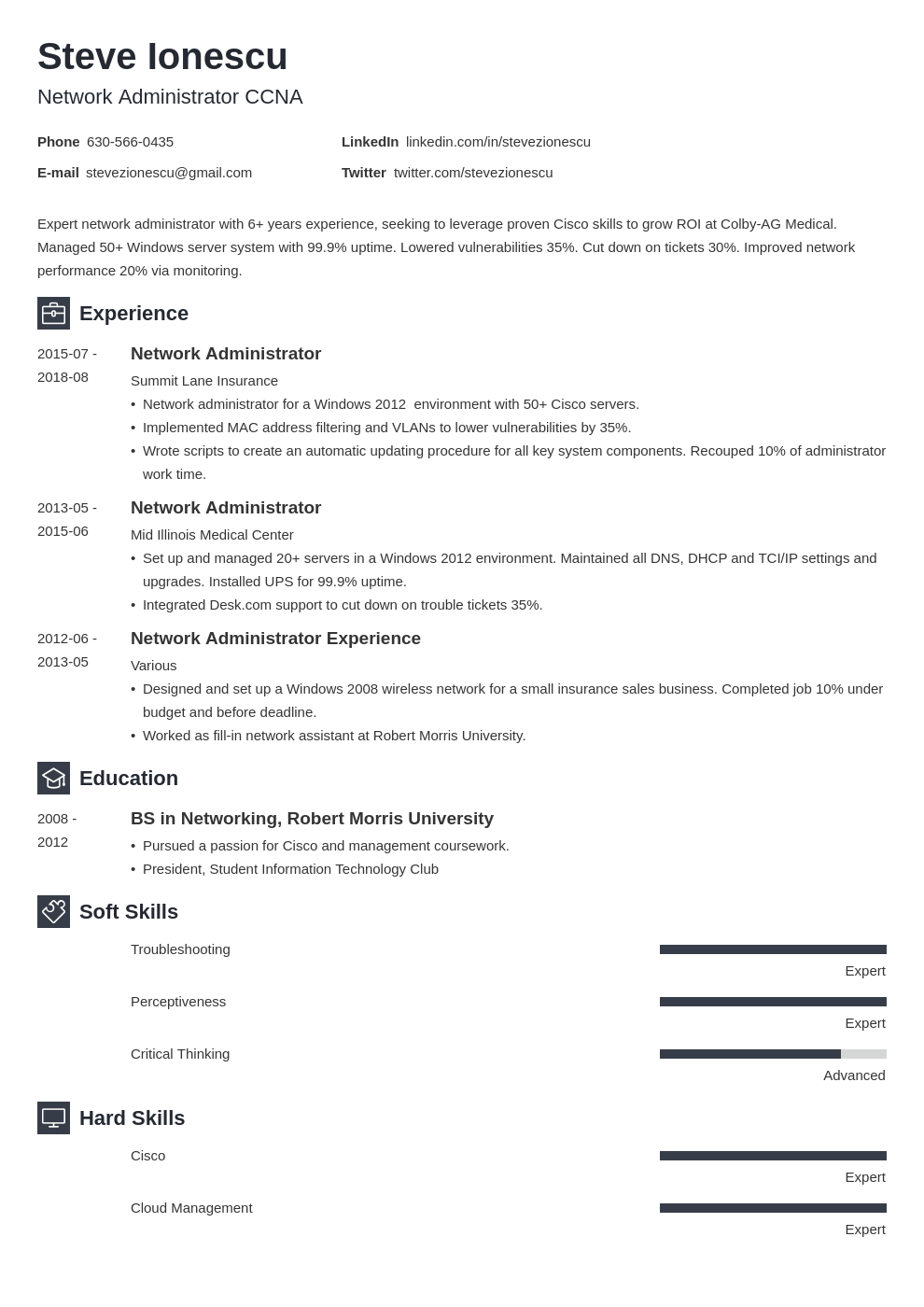 Network Administrator Resume Sample (with Skills & Tips)