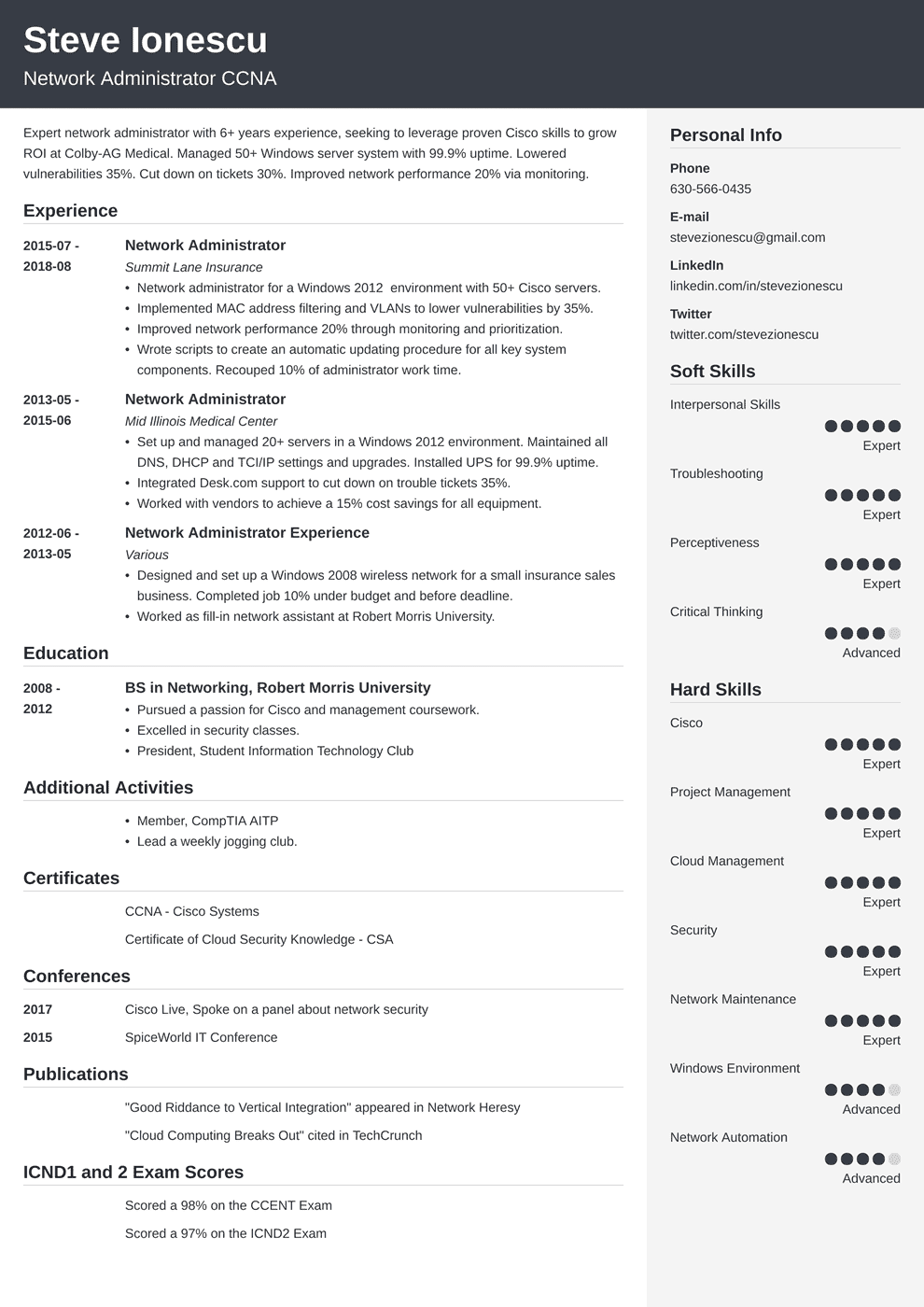 Network Administrator Resume Sample (with Skills & Tips)