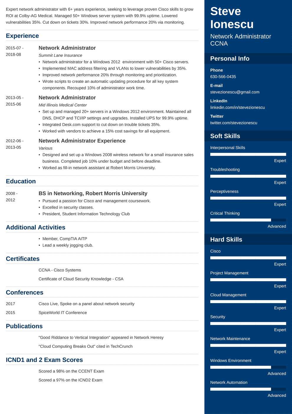 Network Administrator Resume Sample (with Skills & Tips)