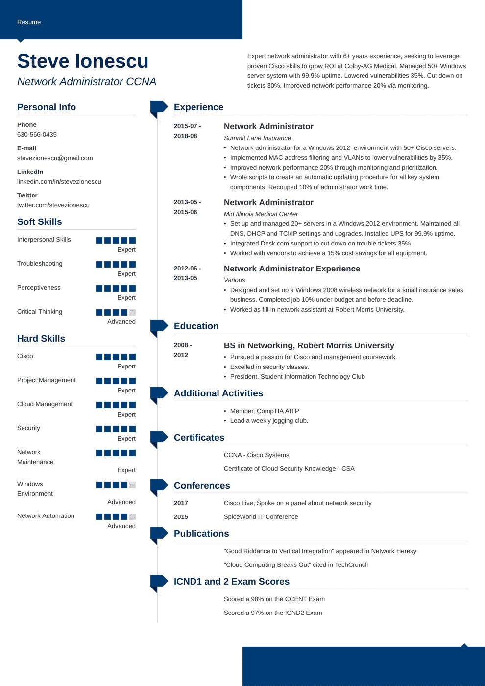 Network Administrator Resume Sample With Skills Tips   Network Administrator Resume Template Modern 