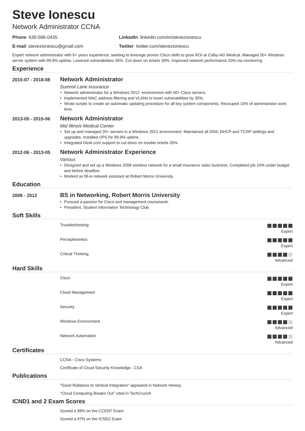 Network Administrator Resume Sample (with Skills & Tips)