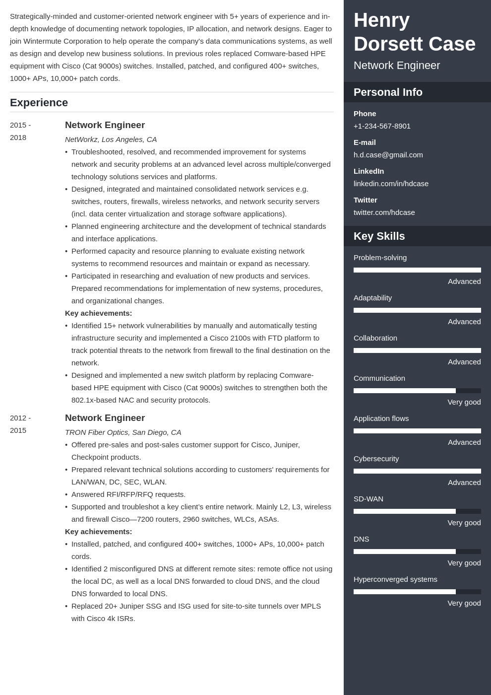 network engineer resume example template enfold