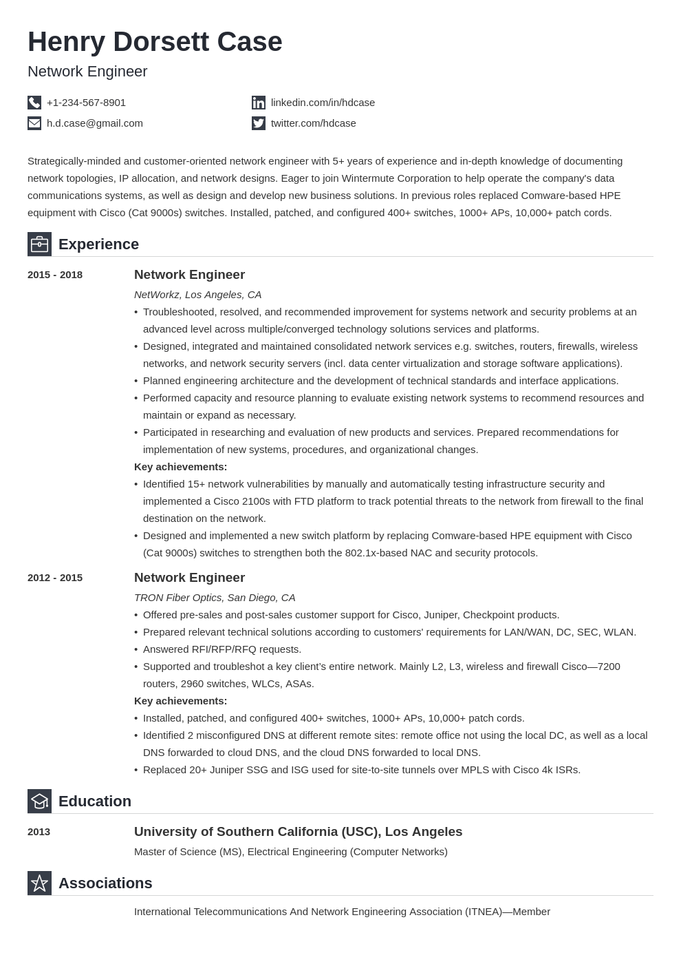 network engineer resume example template iconic