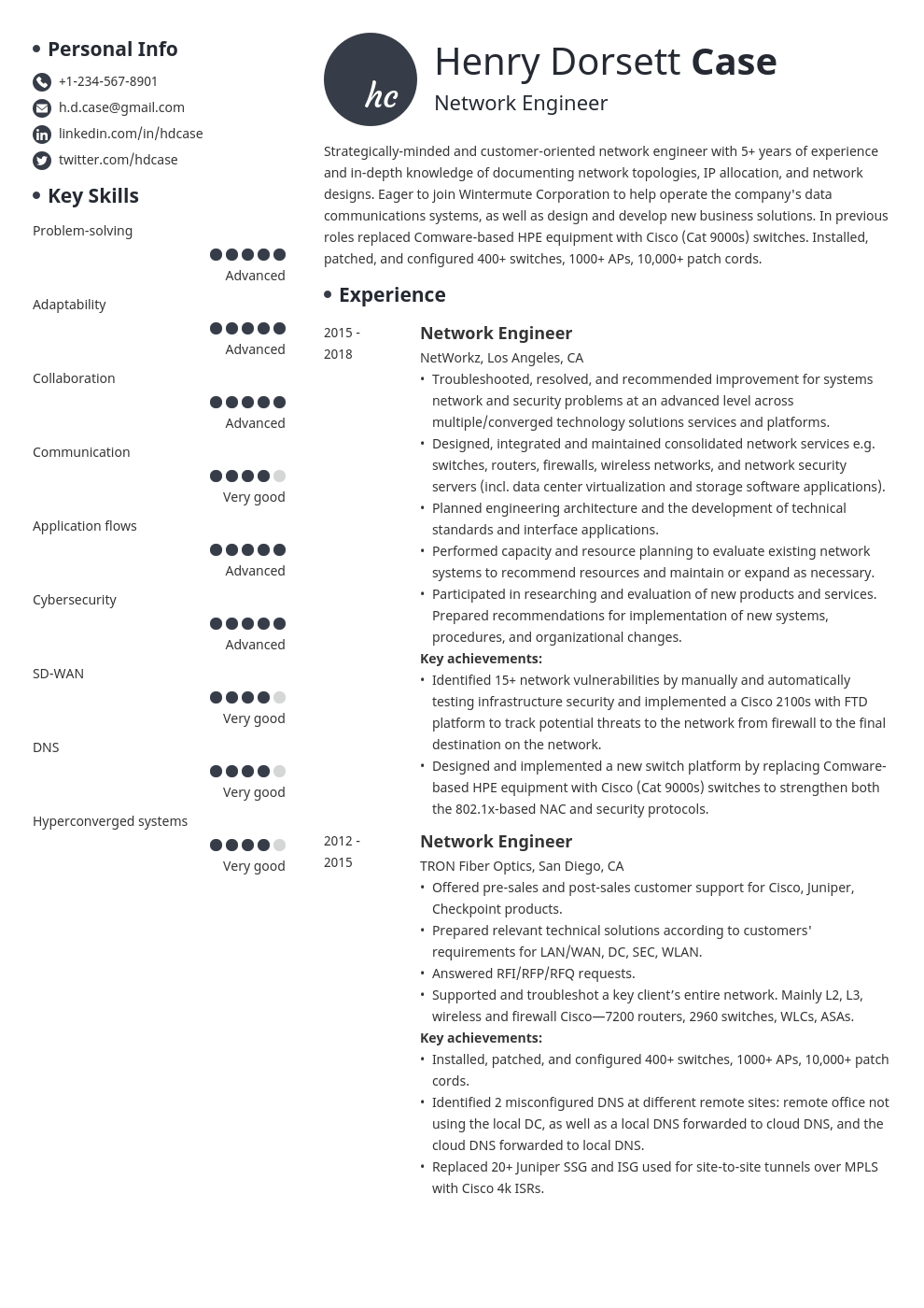 network engineer resume example template initials