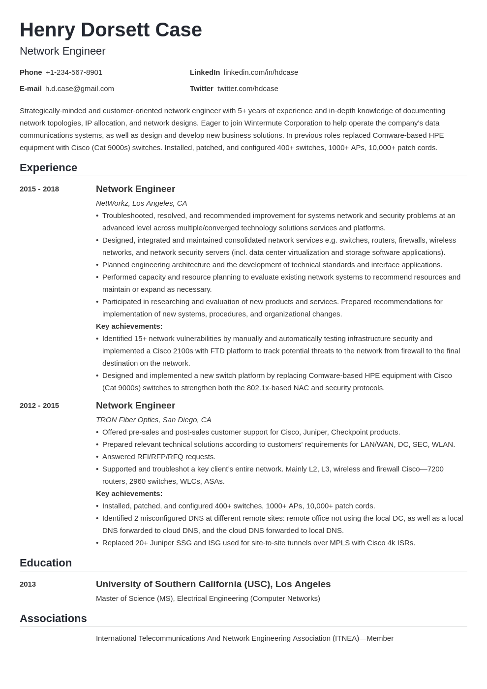 network engineer resume example template nanica