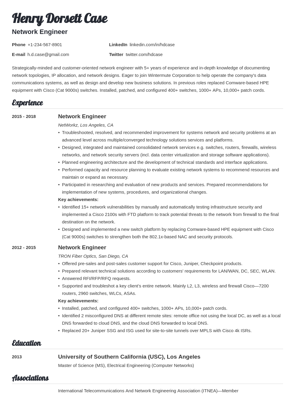 network engineer resume example template valera