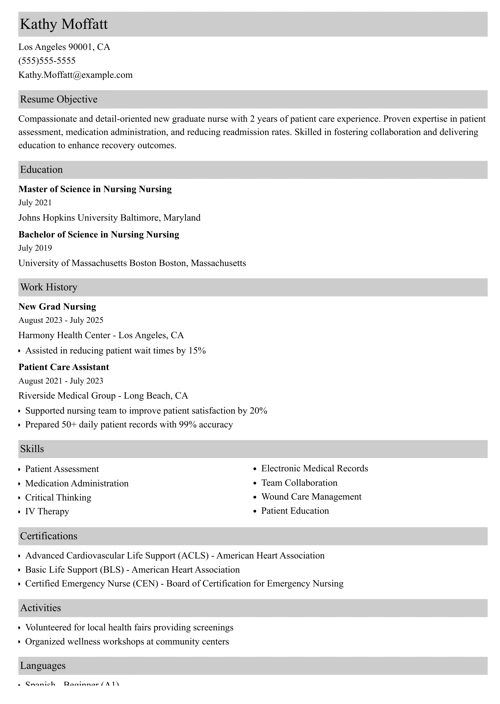 new grad nursing resume templates