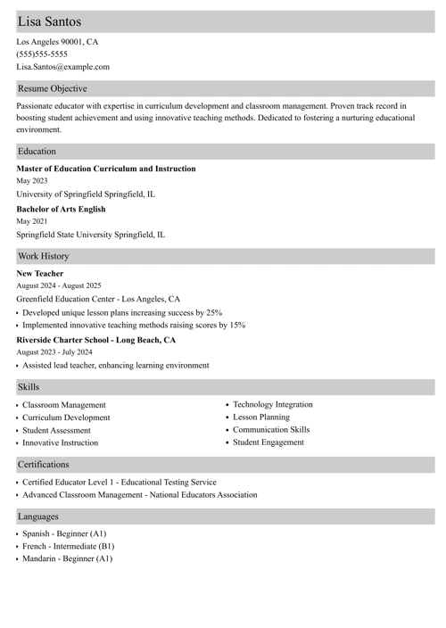 sample resume example