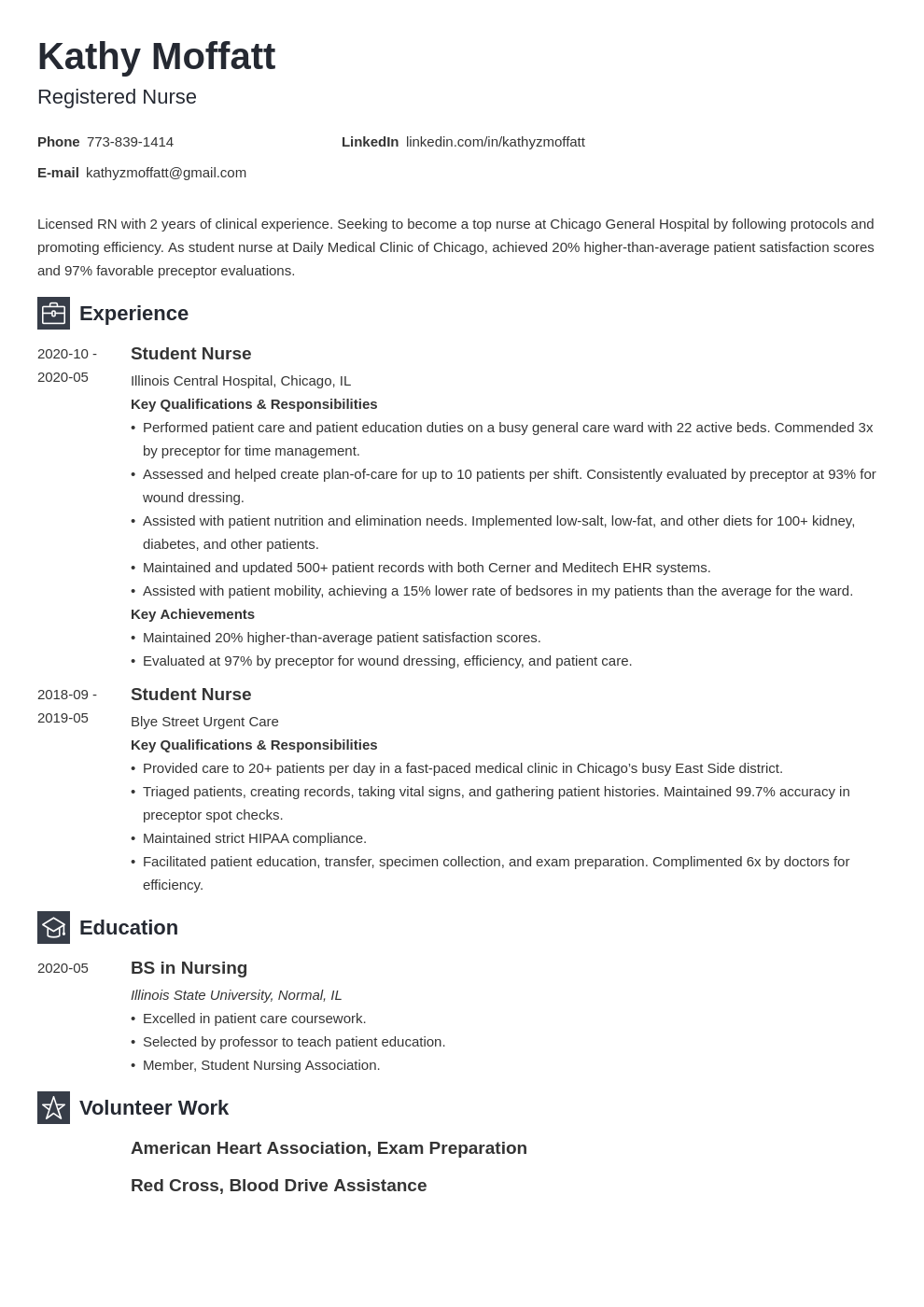 nursing professional development resume