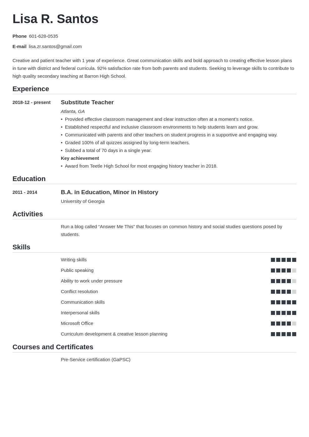 entry-level-teacher-resume-sample