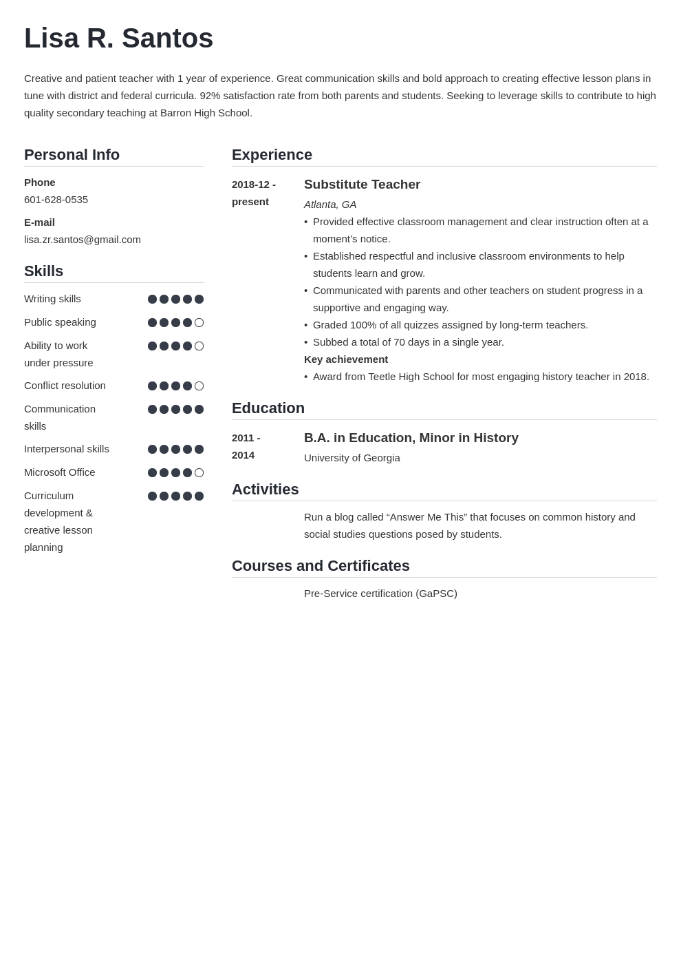 new teacher resume example template simple