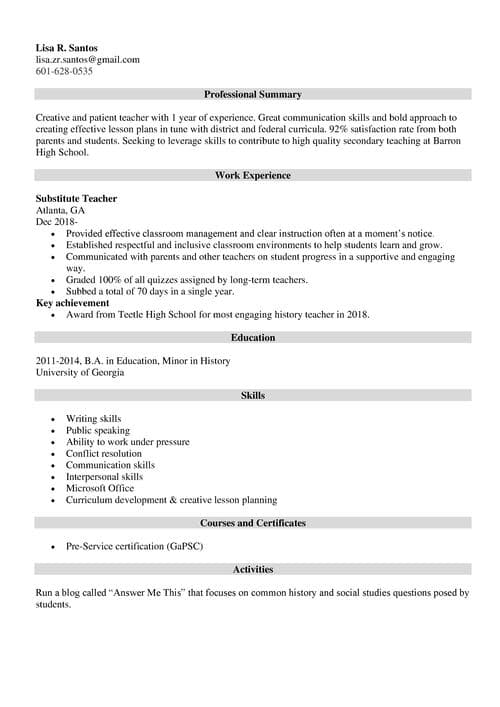 sample resume example