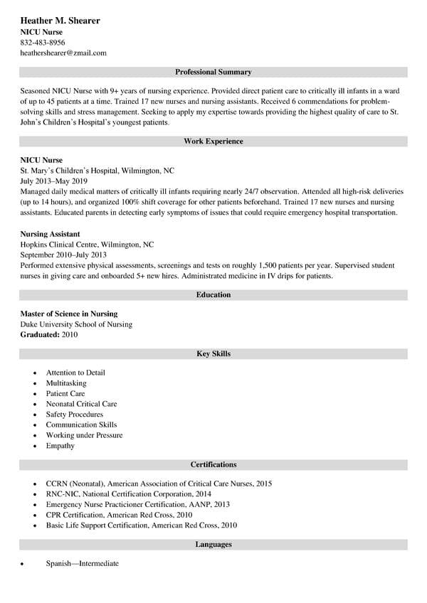 Neonatal Nurse Level 1