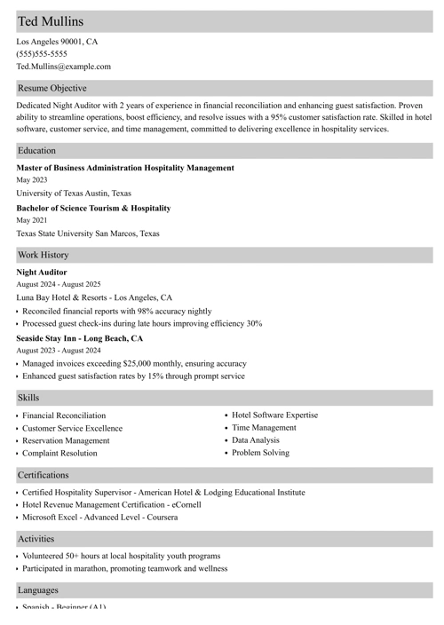 night auditor resume example