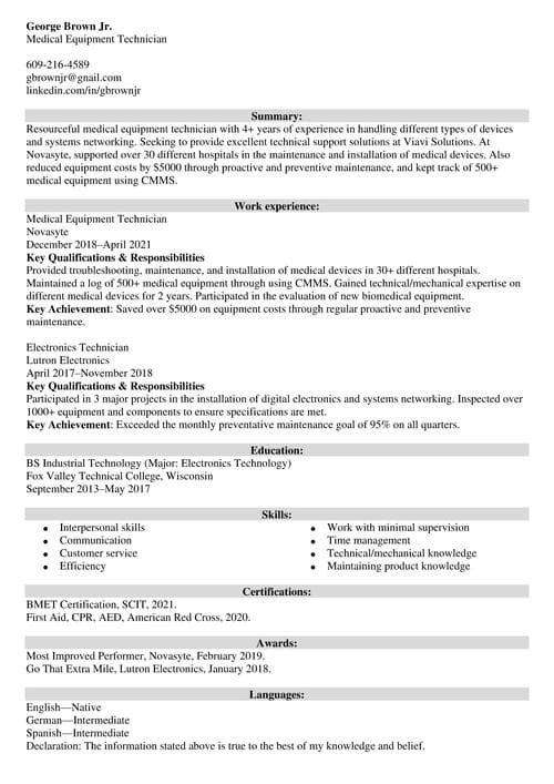 resume example made with Zety resume builde