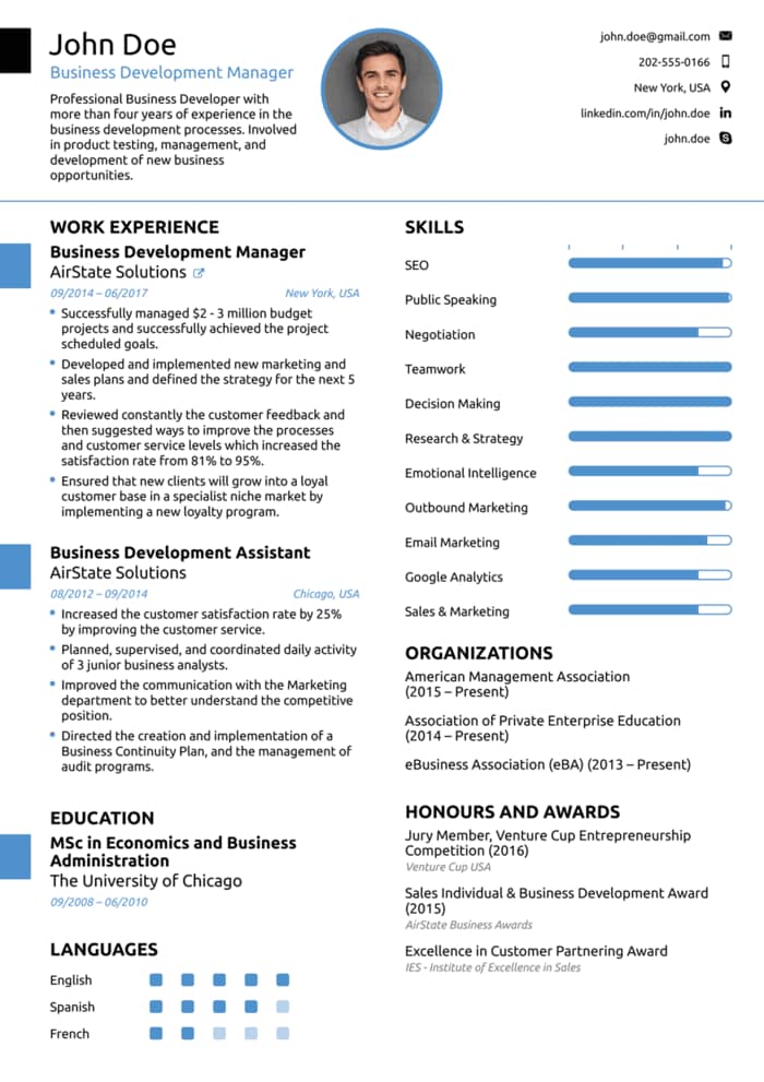 professional resume template from novoresume