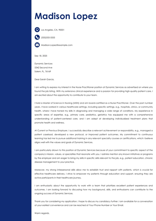 Nurse Practitioner Cover Letter Example & Template 2025