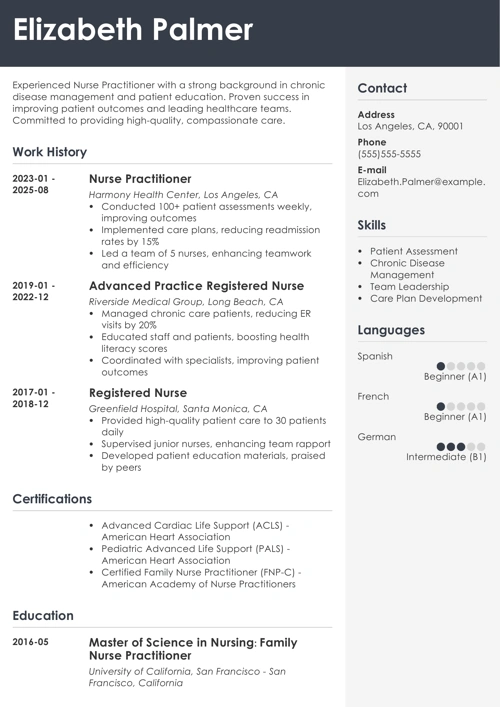 Nurse practitioner resume example