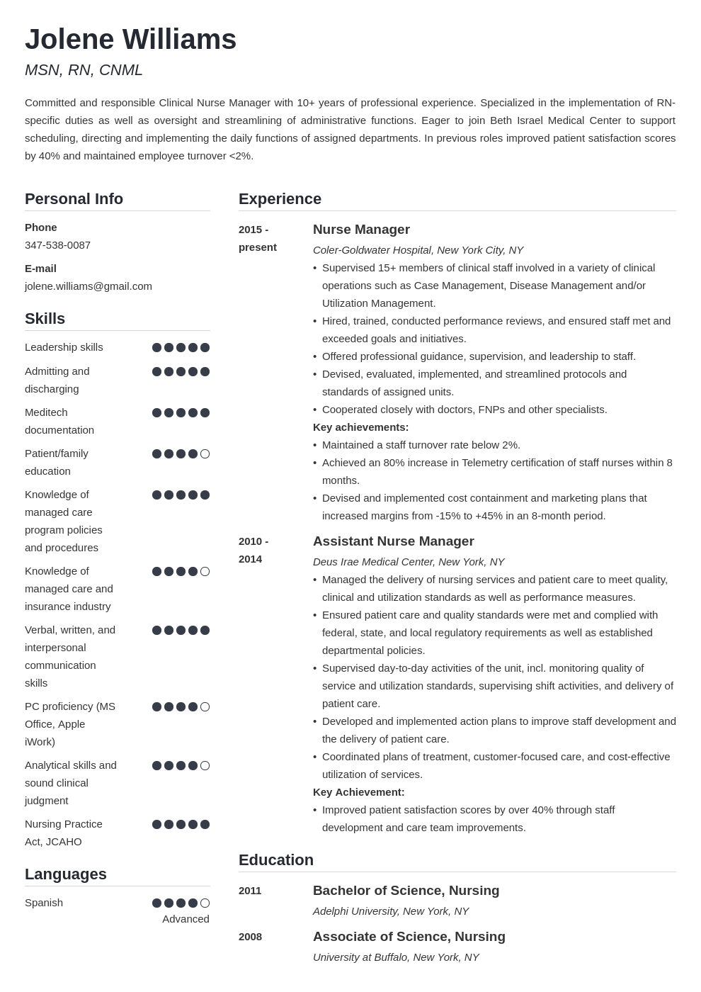 nurse manager resume example template simple