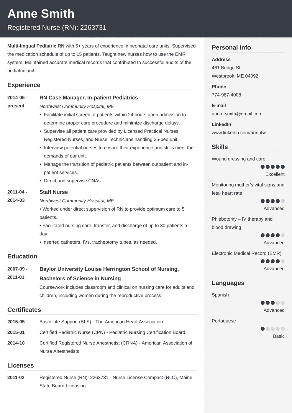 Nursing Resume Template Guide Examples Of Experience Skills