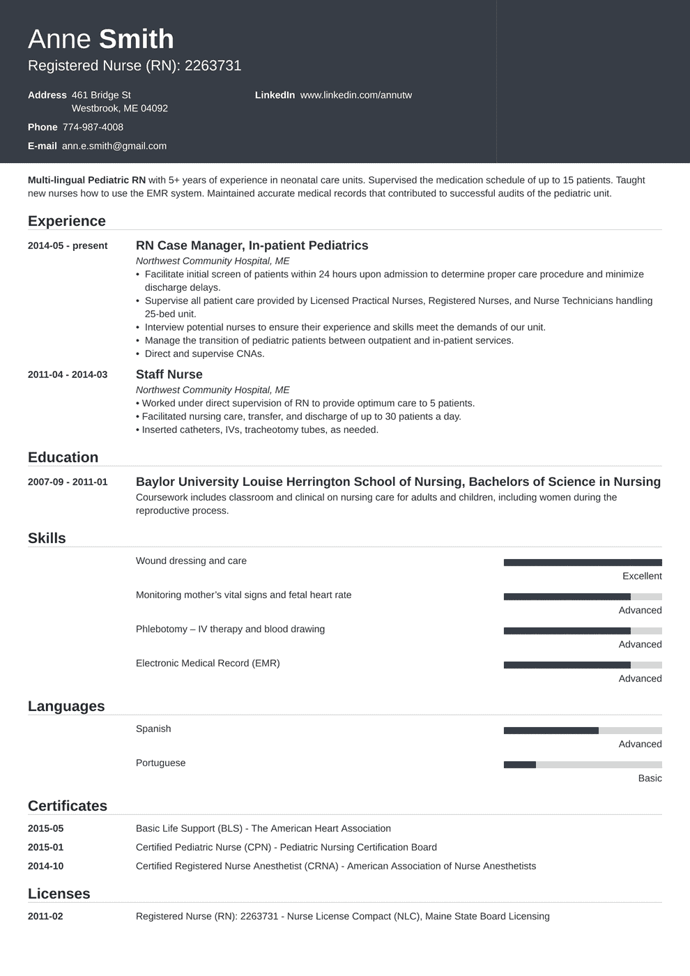 Curriculum Vitae Nursing Template