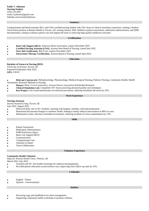 Nursing Student Resume Template