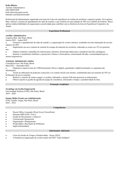 exemplo pronto do que colocar no CV