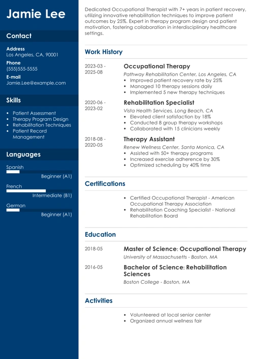 Occupational Therapy Resume Example