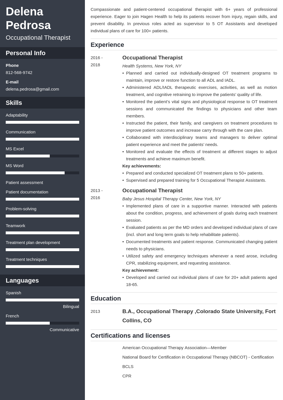 occupational therapy resume example template cascade